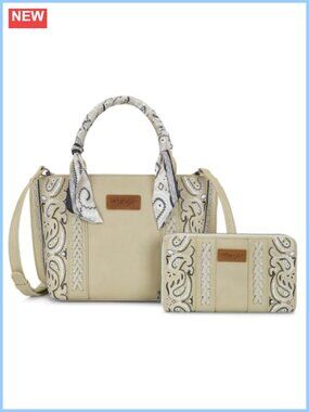 Western Paisley Tote Satchel Handbag Set with Wallet PU